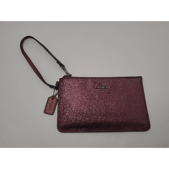 Coach Metallic Cherry Glitter Small Wristlet F64585 Wallet Horses Logo Clutch - Picture 1 of 10